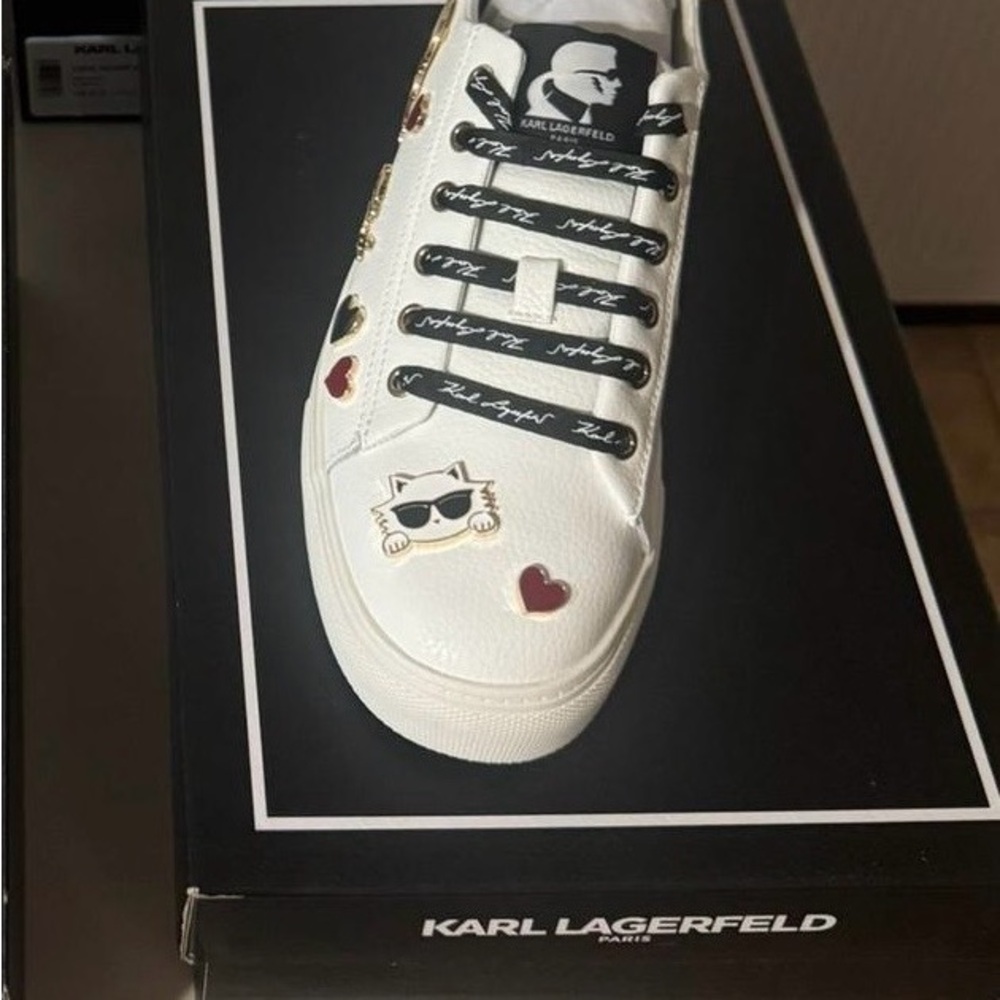 Karl Lagerfeld White Sneakers with Cat and Heart Accents